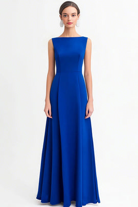 Royal Blue Chiffon A Line Bateau Neck Long Evening Dress