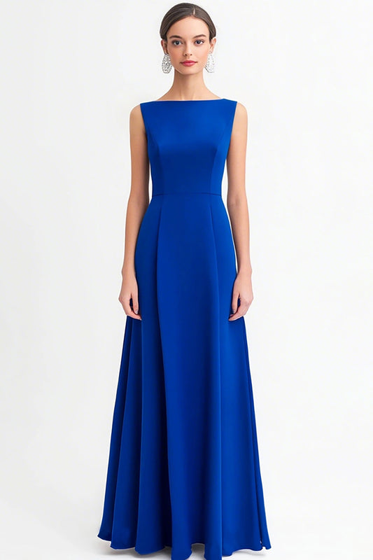 Royal Blue Chiffon A Line Bateau Neck Long Evening Dress