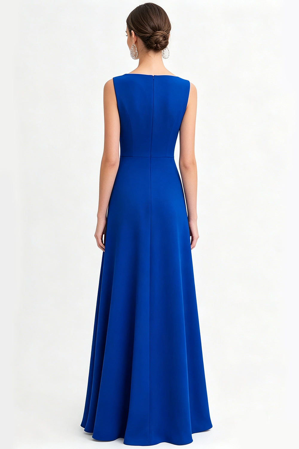 Royal Blue Chiffon A Line Bateau Neck Long Evening Dress