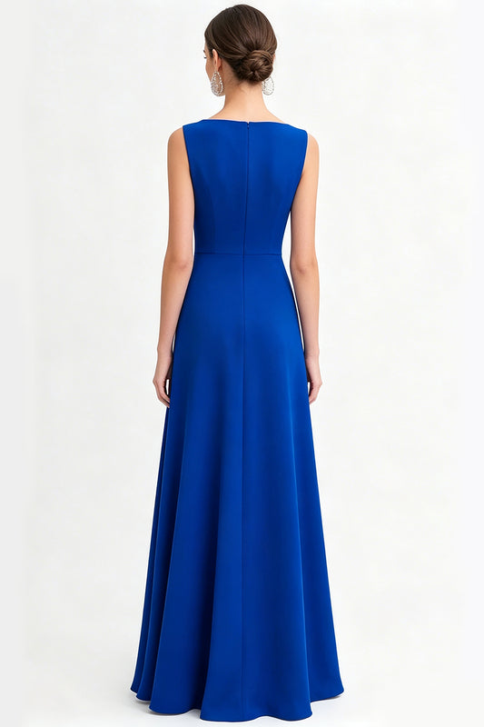 Royal Blue Chiffon A Line Bateau Neck Long Evening Dress