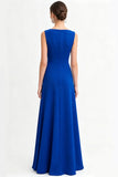 Royal Blue Chiffon A Line Bateau Neck Long Evening Dress