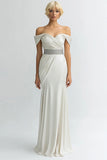 Ivory Sheath Off the Shoulder Long Satin Evening Dress