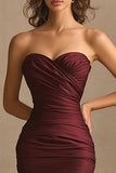 Burgundy Satin Sweetheart Long Mermaid Evening Dress