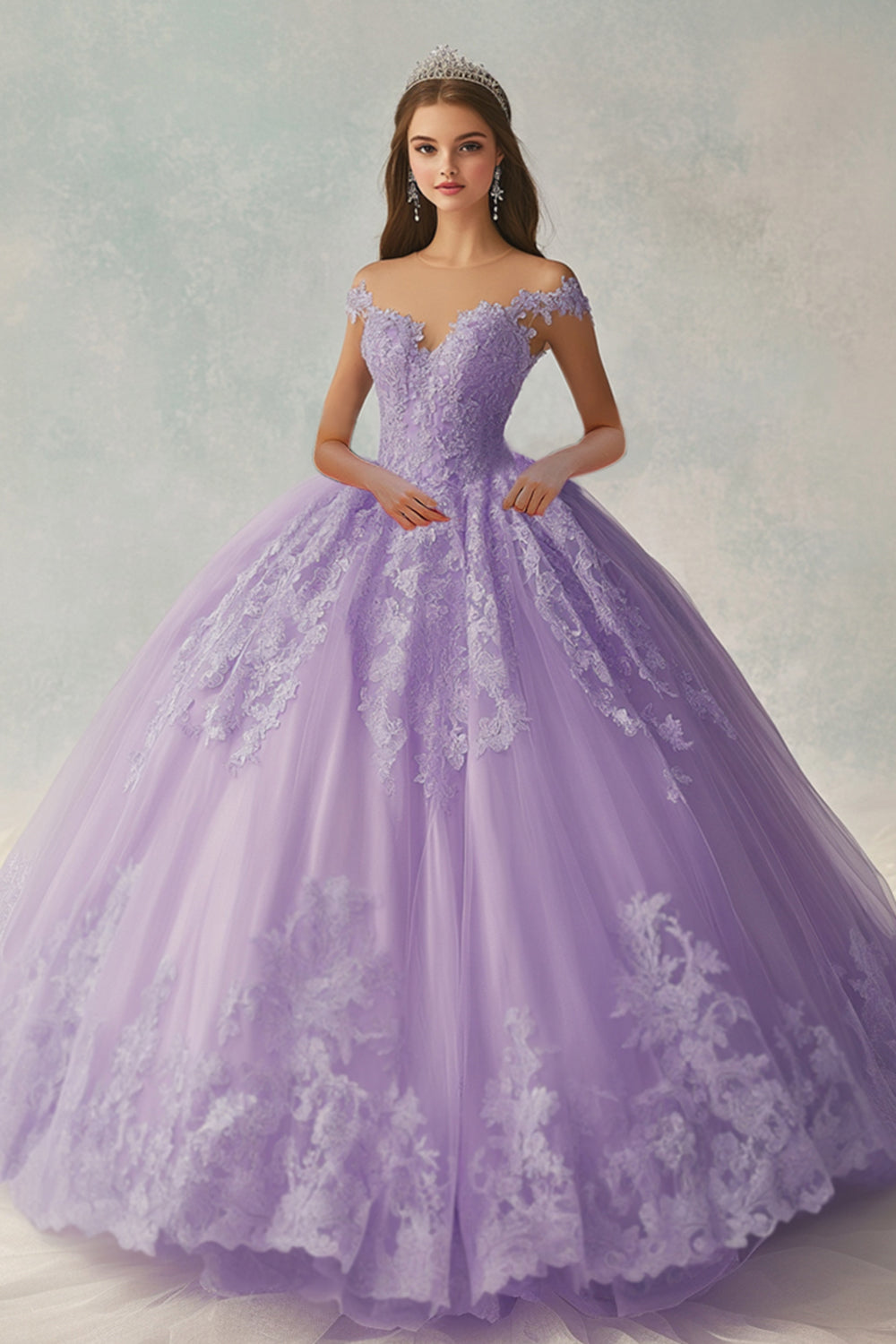 Lilac Ball Gown Princess Off the Shoulder Long Quinceanera Dress with Lace