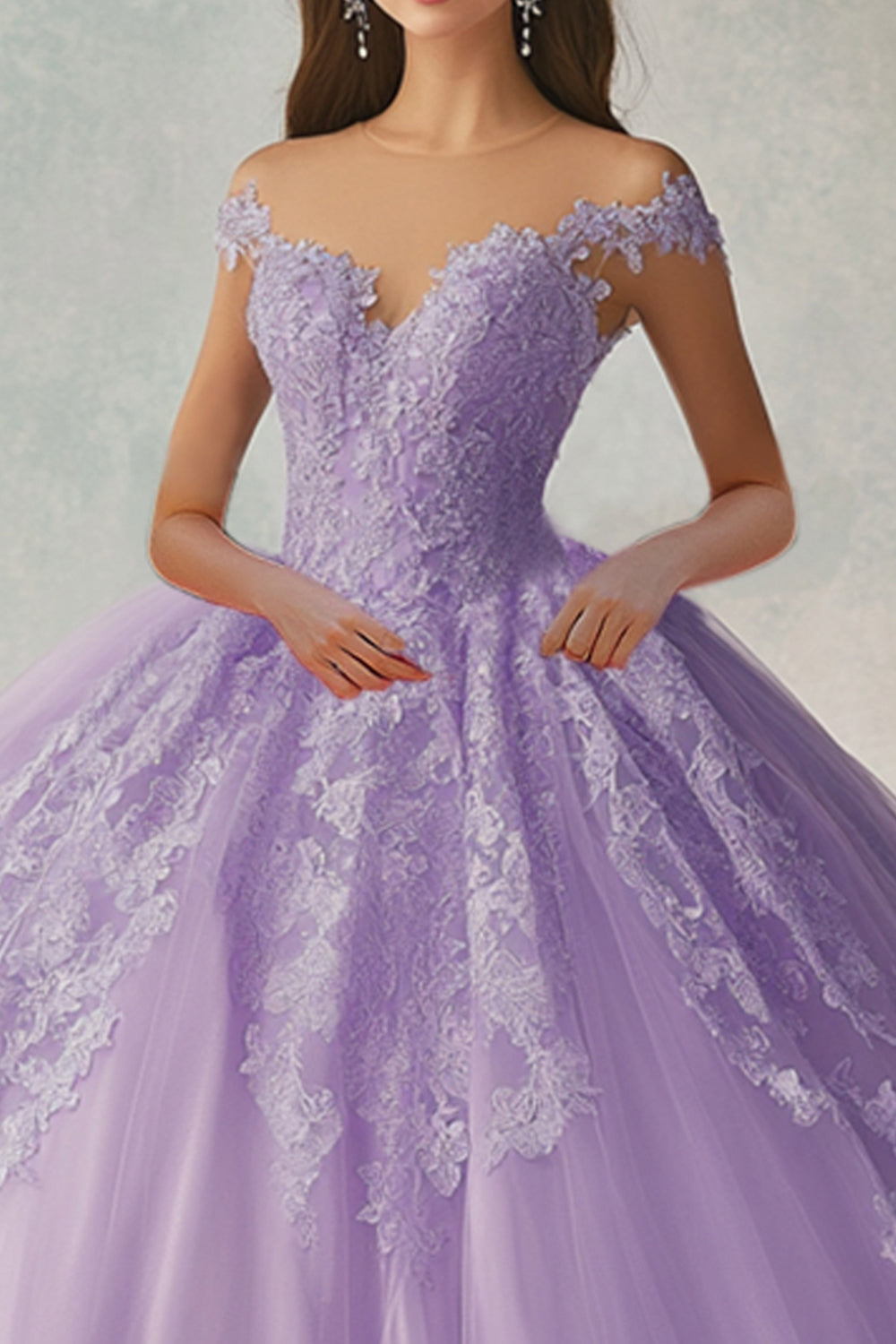 Lilac Ball Gown Princess Off the Shoulder Long Quinceanera Dress with Lace