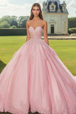 Pink Ball Gown Sweetheart Long Quinceanera Dress with Appliques