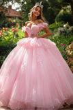 Pink Tulle Ball Gown Long Quinceanera Dress with Ruffles