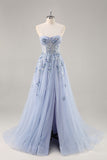 Sparkly Navy Corset Sweetheart Long Prom Dress with Appliques