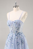 Sparkly Navy Corset Sweetheart Long Prom Dress with Appliques