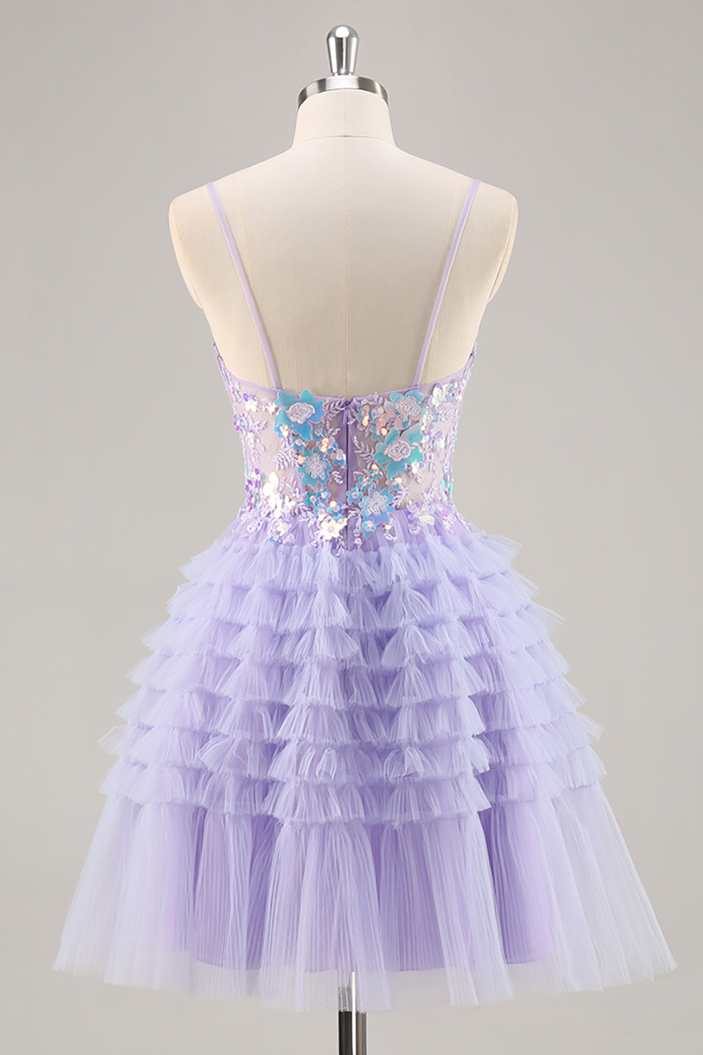 Sparkly Purple Floral Corset Tiered Short Homecoming Dress with Ruffles
