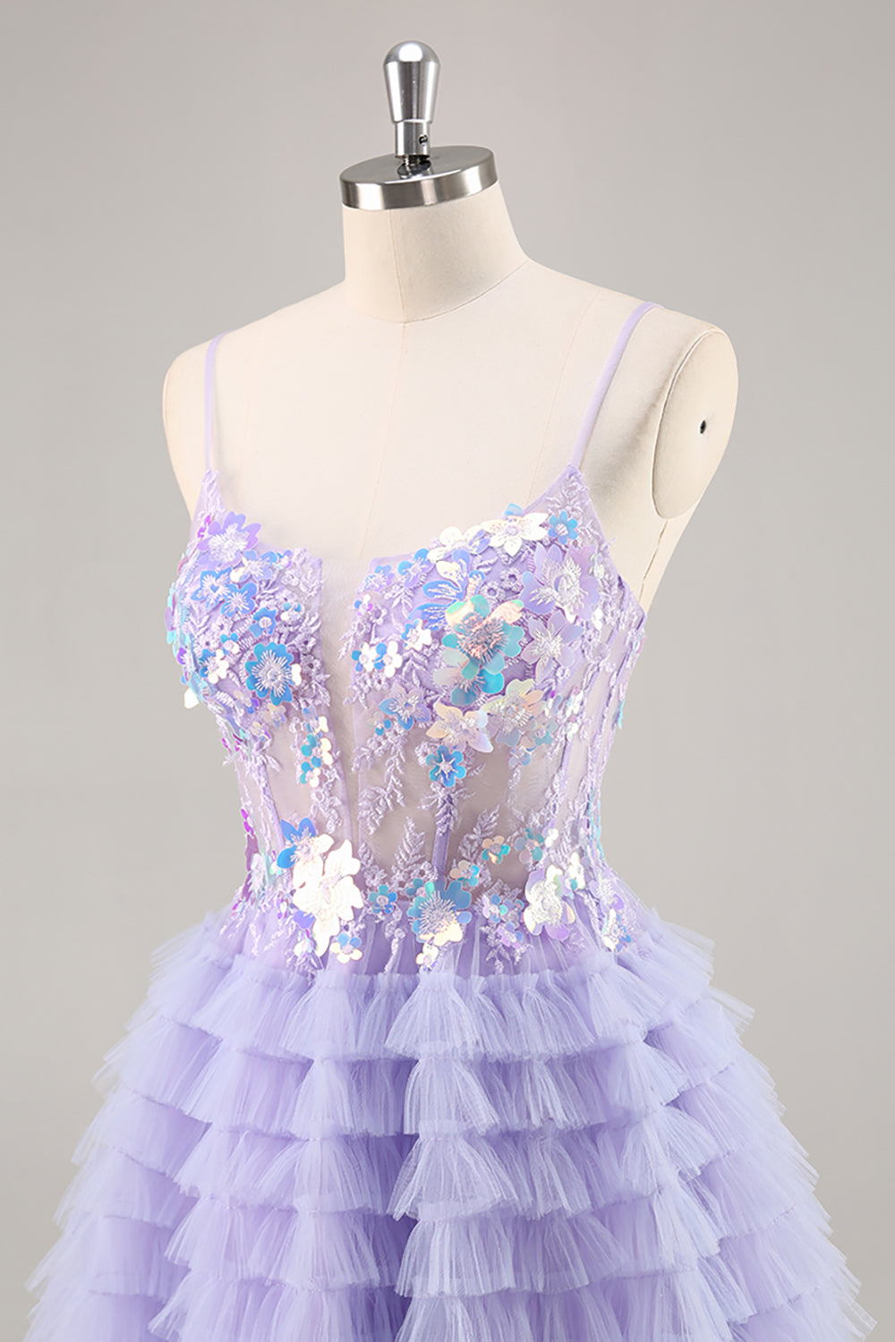 Sparkly Purple Floral Corset Tiered Short Homecoming Dress with Ruffles