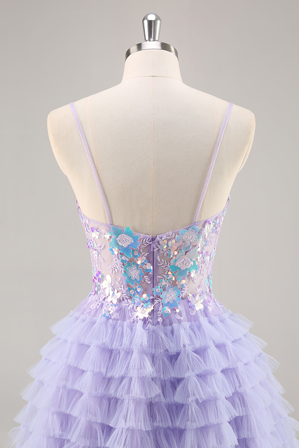 Sparkly Purple Floral Corset Tiered Short Homecoming Dress with Ruffles