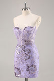 Sparkly Purple Corset Sequin Floral Short Homecoming Dress with Lace