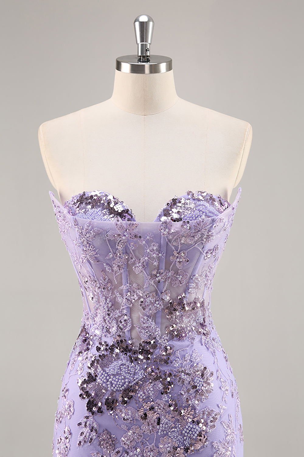 Sparkly Purple Corset Sequin Floral Short Homecoming Dress with Lace