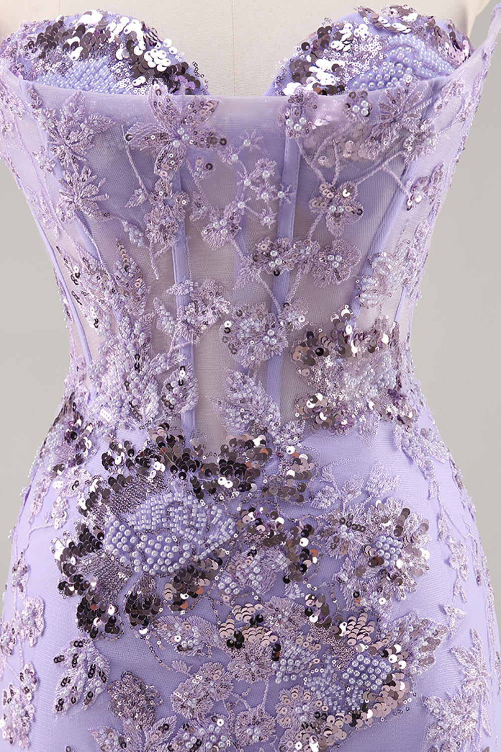 Sparkly Purple Corset Sequin Floral Short Homecoming Dress with Lace