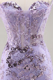 Sparkly Purple Corset Sequin Floral Short Homecoming Dress with Lace