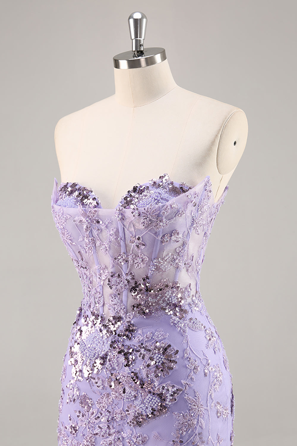 Sparkly Purple Corset Sequin Floral Short Homecoming Dress with Lace