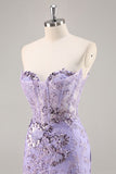 Sparkly Purple Corset Sequin Floral Short Homecoming Dress with Lace