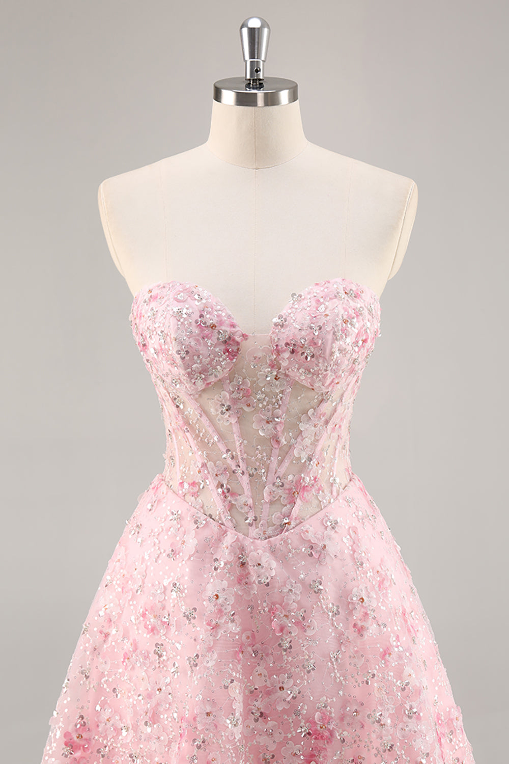 Sparkly Pink Corset Floral Sweetheart Short Homecoming Dress with Sequins