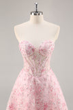Sparkly Pink Corset Floral Sweetheart Short Homecoming Dress with Sequins