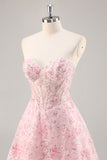 Sparkly Pink Corset Floral Sweetheart Short Homecoming Dress with Sequins
