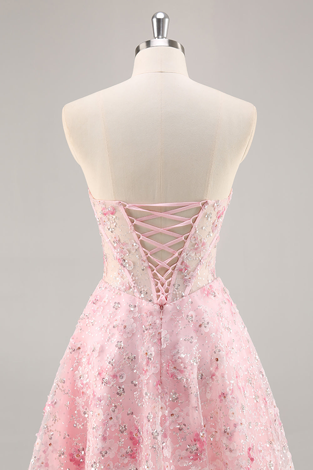 Sparkly Pink Corset Floral Sweetheart Short Homecoming Dress with Sequins