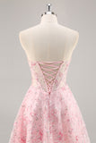 Sparkly Pink Corset Floral Sweetheart Short Homecoming Dress with Sequins