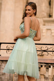 Green Floral Corset A Line Tulle Short Homecoming Dress