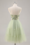 Green Floral Corset A Line Tulle Short Homecoming Dress