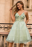 Green Floral Corset A Line Tulle Short Homecoming Dress
