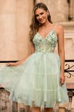 Green Floral Corset A Line Tulle Short Homecoming Dress