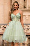 Green Floral Corset A Line Tulle Short Homecoming Dress