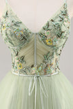 Green Floral Corset Tulle Short Homecoming Dress with Appliques