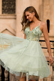 Green Floral Corset A Line Tulle Short Homecoming Dress
