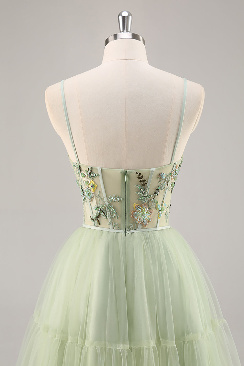 Green Floral Corset Tulle Short Homecoming Dress with Appliques
