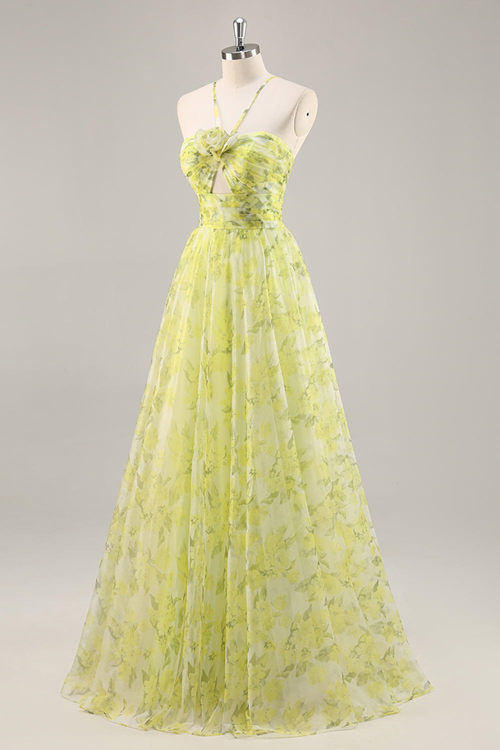Zapakasa Women Yellow Green Floral Long Prom Dress with Keyhole A Line Tulle Ruched Spaghetti Straps Formal Dress Zapakasa Women Yellow Green Floral Long Prom Dress with Keyhole A Line Tulle Ruched Spaghetti Straps Formal Dress