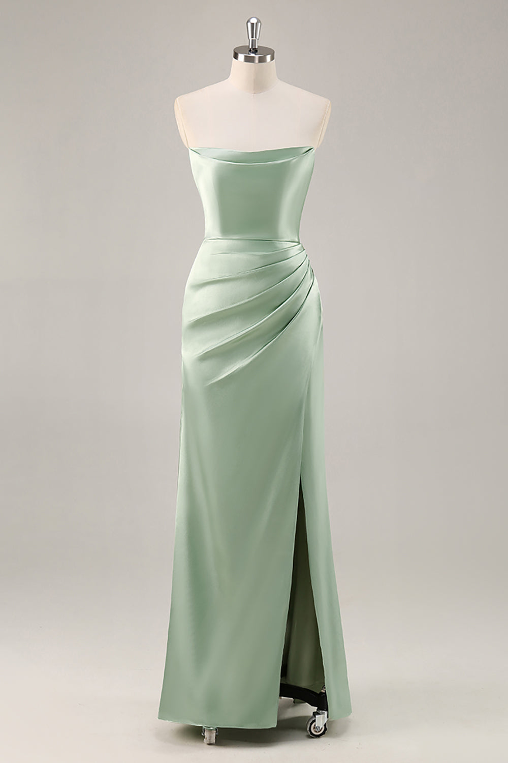 Zapakasa Women Sage Green Strapless Long Bridesmaid Dress with Slit