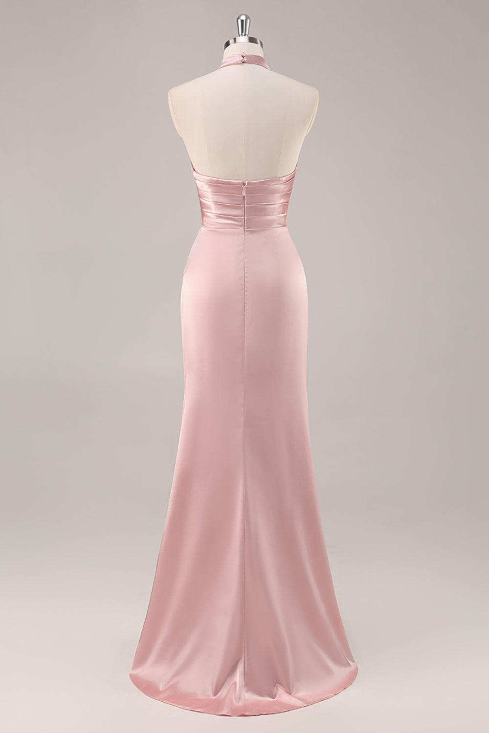 Zapakasa Women Sage Green Ruched Long Satin Bridesmaid Dress with Slit Halter Mermaid Backless Wedding Guest Dress Zapakasa Women Sage Green Ruched Long Satin Bridesmaid Dress with Slit Halter Mermaid Backless Wedding Guest Dress