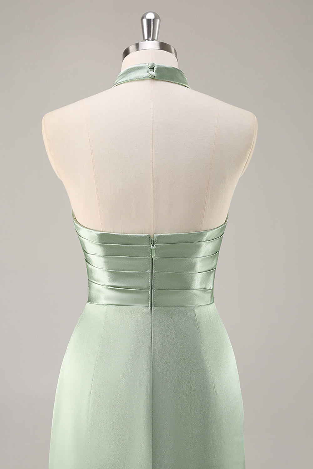 Zapakasa Women Sage Green Satin Long Bridesmaid Dress with Slit Halter