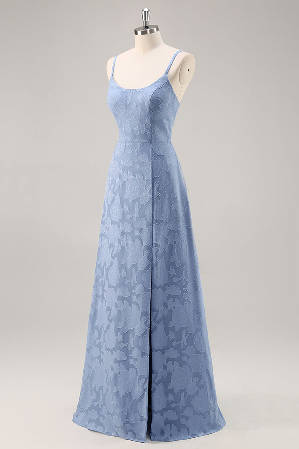 Zapakasa Women Dusty Blue Floral Lace Long Bridesmaid Dress Spaghetti Straps A Line Wedding Guest Dress with Slit Zapakasa Women Dusty Blue Floral Lace Long Bridesmaid Dress Spaghetti Straps A Line Wedding Guest Dress with Slit