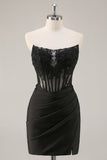 Pink Strapless Bodycon Corset Short Homecoming Dress with Lace