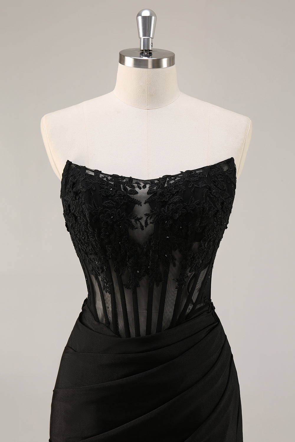 Black Corset Strapless Satin Short Homecoming Dress with Lace
