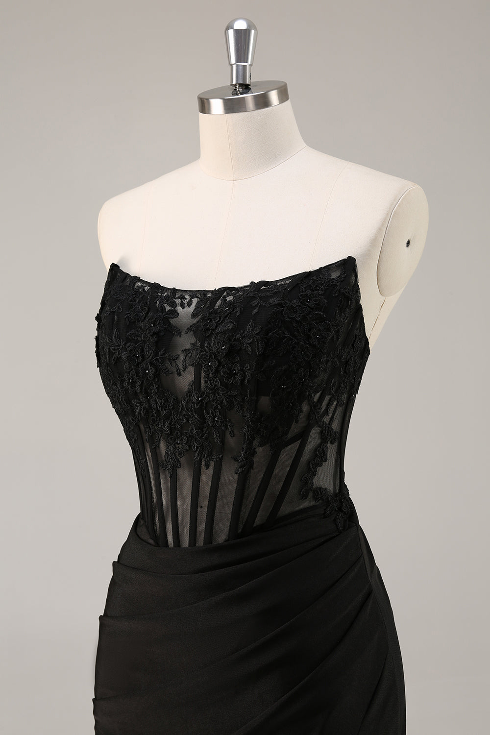 Black Corset Strapless Satin Short Homecoming Dress with Lace