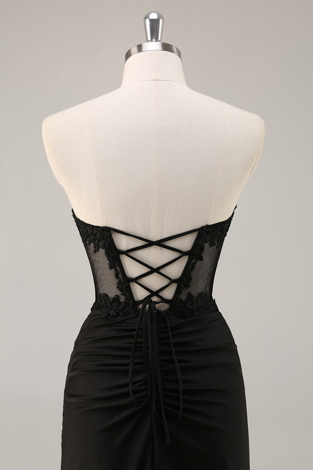Black Corset Strapless Satin Short Homecoming Dress with Lace