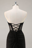 Black Corset Strapless Satin Short Homecoming Dress with Lace