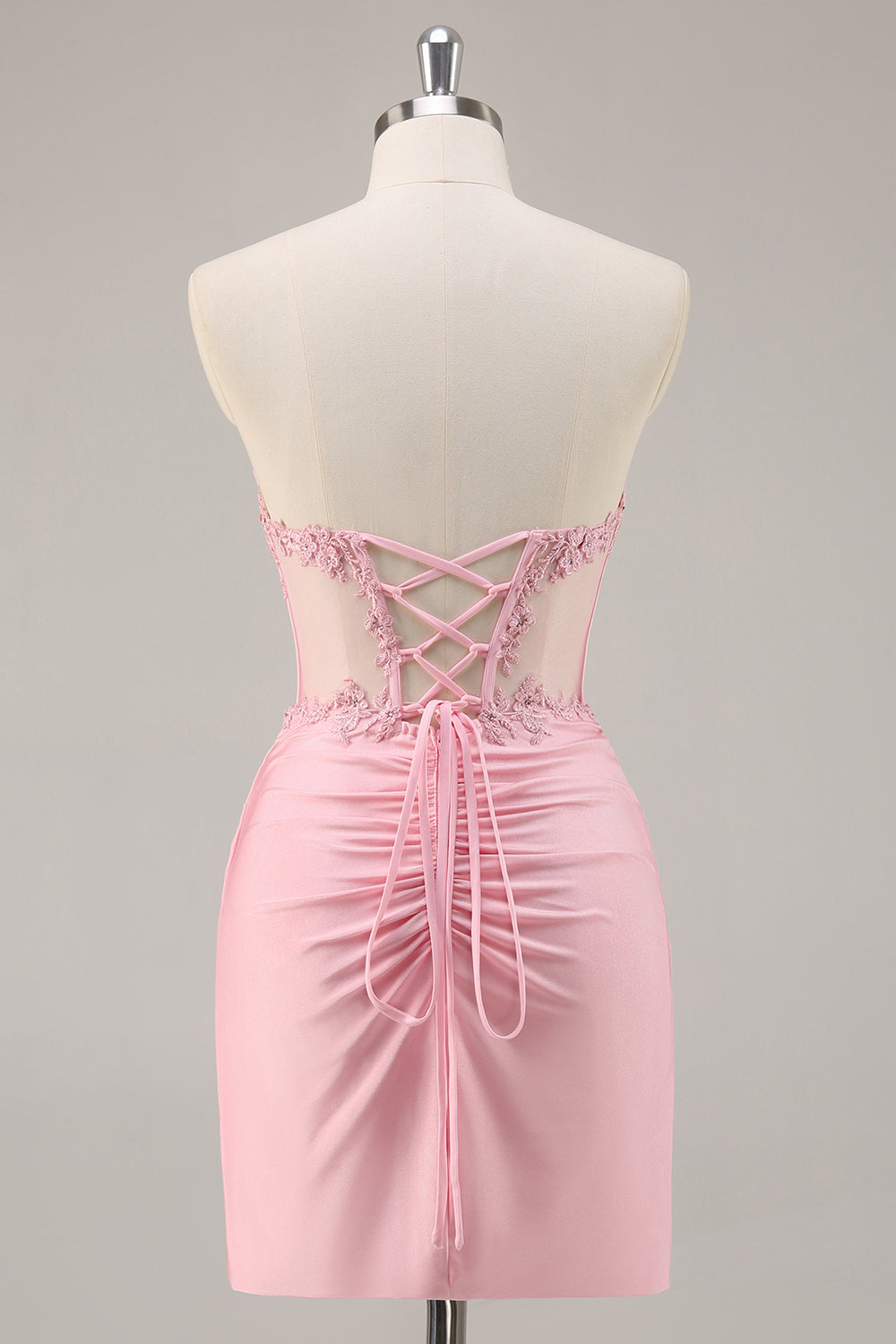 Pink Strapless Bodycon Corset Short Homecoming Dress with Lace