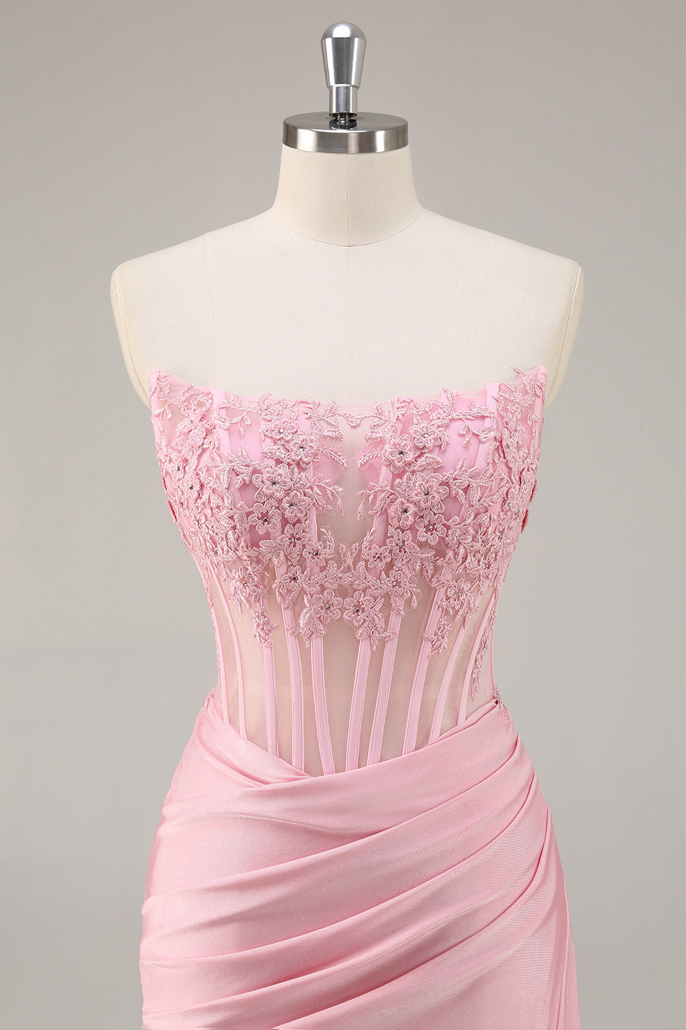 Pink Strapless Bodycon Corset Short Homecoming Dress with Lace