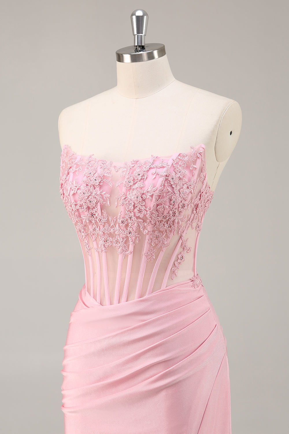 Pink Strapless Bodycon Corset Short Homecoming Dress with Lace