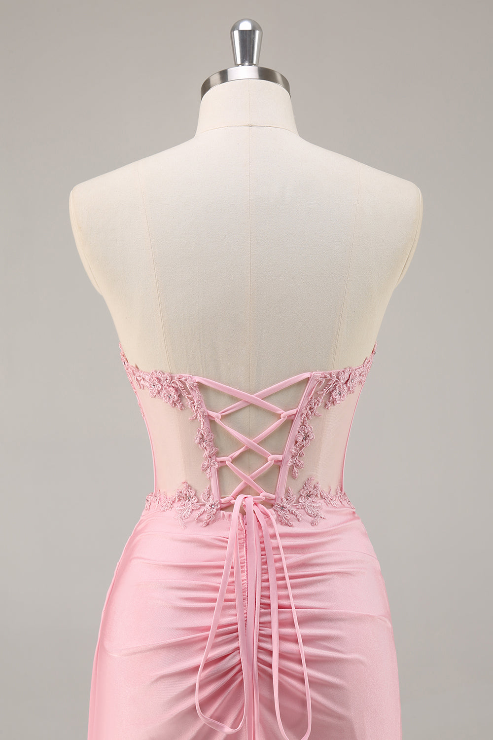 Pink Strapless Bodycon Corset Short Homecoming Dress with Lace