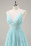 Green Chiffon A Line V-Neck Tiered Long Pleated Prom Dress